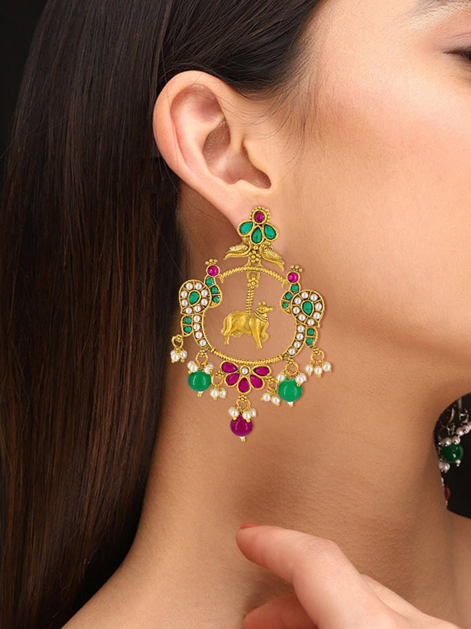 Green & Red Nandi Traditional Earrings
