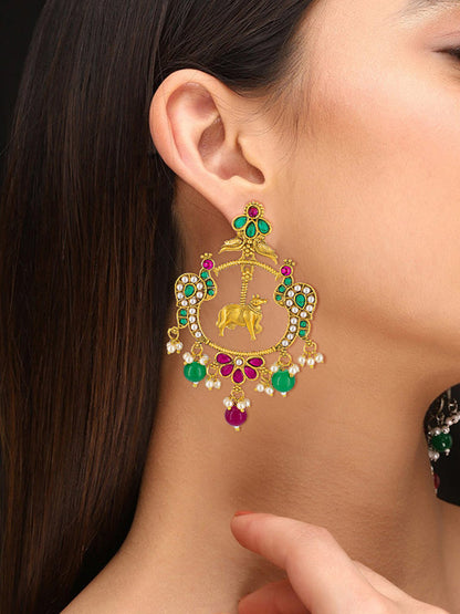 Green & Red Nandi Traditional Earrings