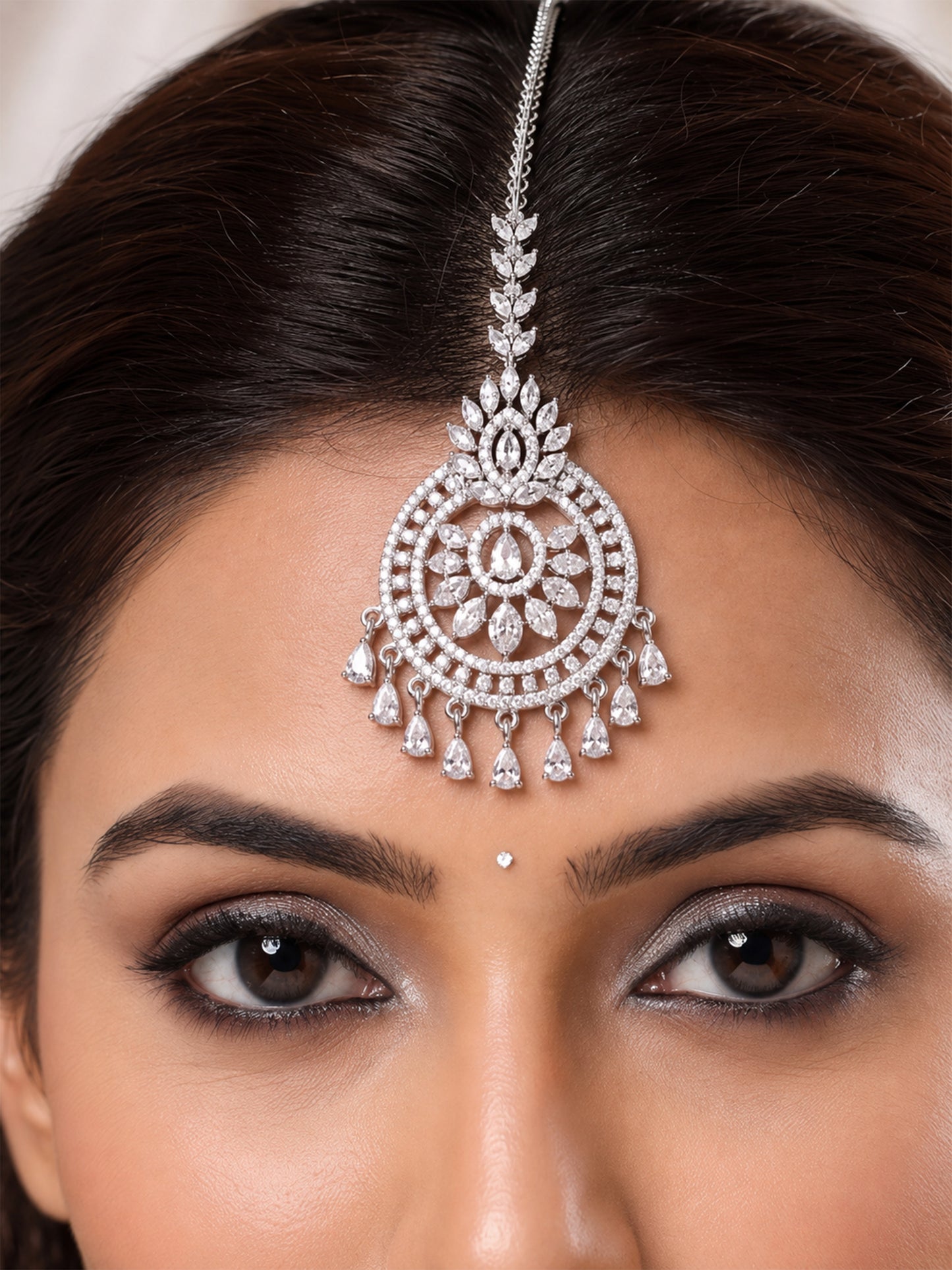 Silver Plated AD Ethnic Maang Tikka for Women