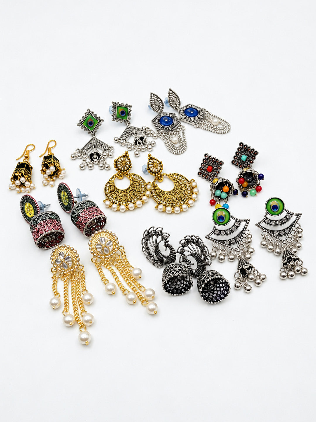 Set of 9 Jhumka Earrings for Women