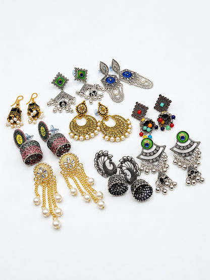 Set of 9 Jhumka Earrings for Women