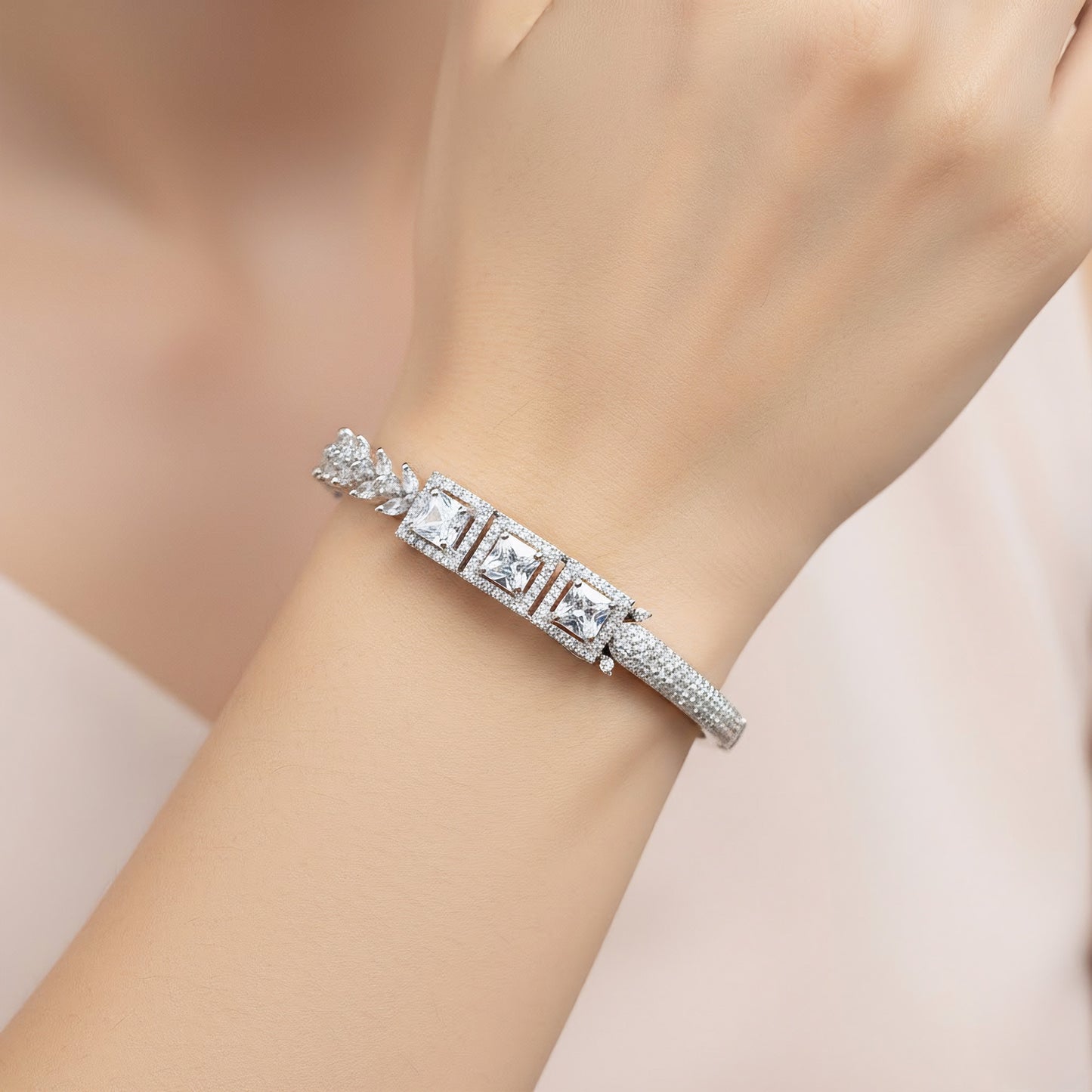 Silver Plated AD Bangle Bracelet for Women
