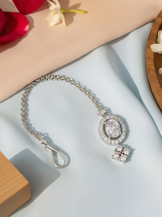 Silver Plated AD Maang Tikka for Women