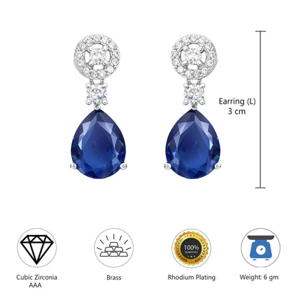 Silver Plated Blue AD Drop Earrings for Women