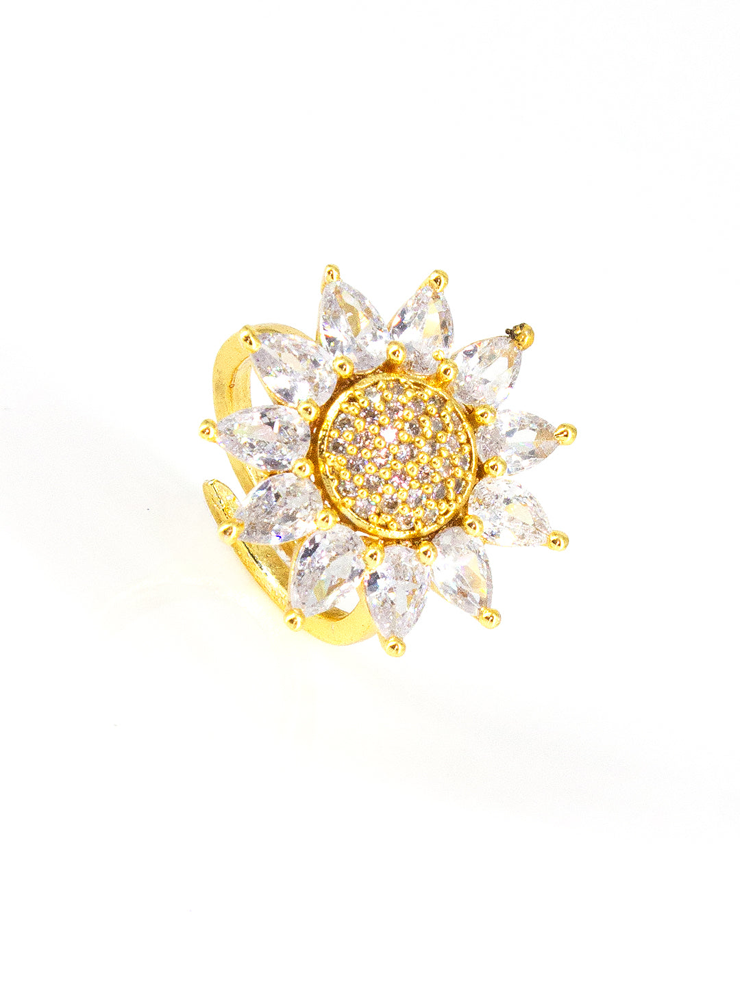 Gold-Plated American-Diamond Studded Adjustable Finger Ring