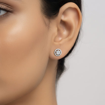 Silver Plated AD Round Stud Earrings for Women