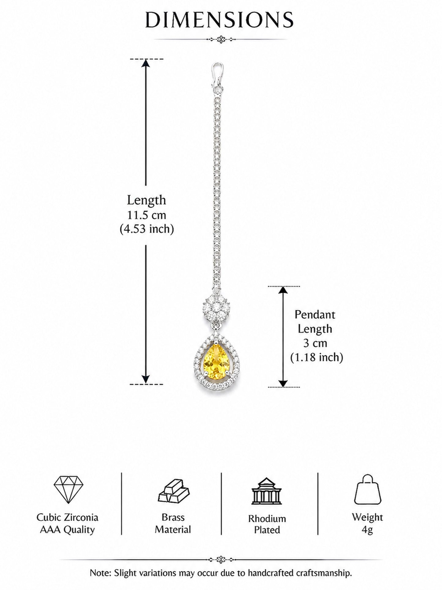 Silver Plated Yellow AD Maang Tikka for Girls