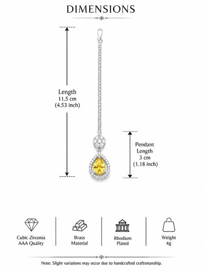 Silver Plated Yellow AD Maang Tikka for Girls