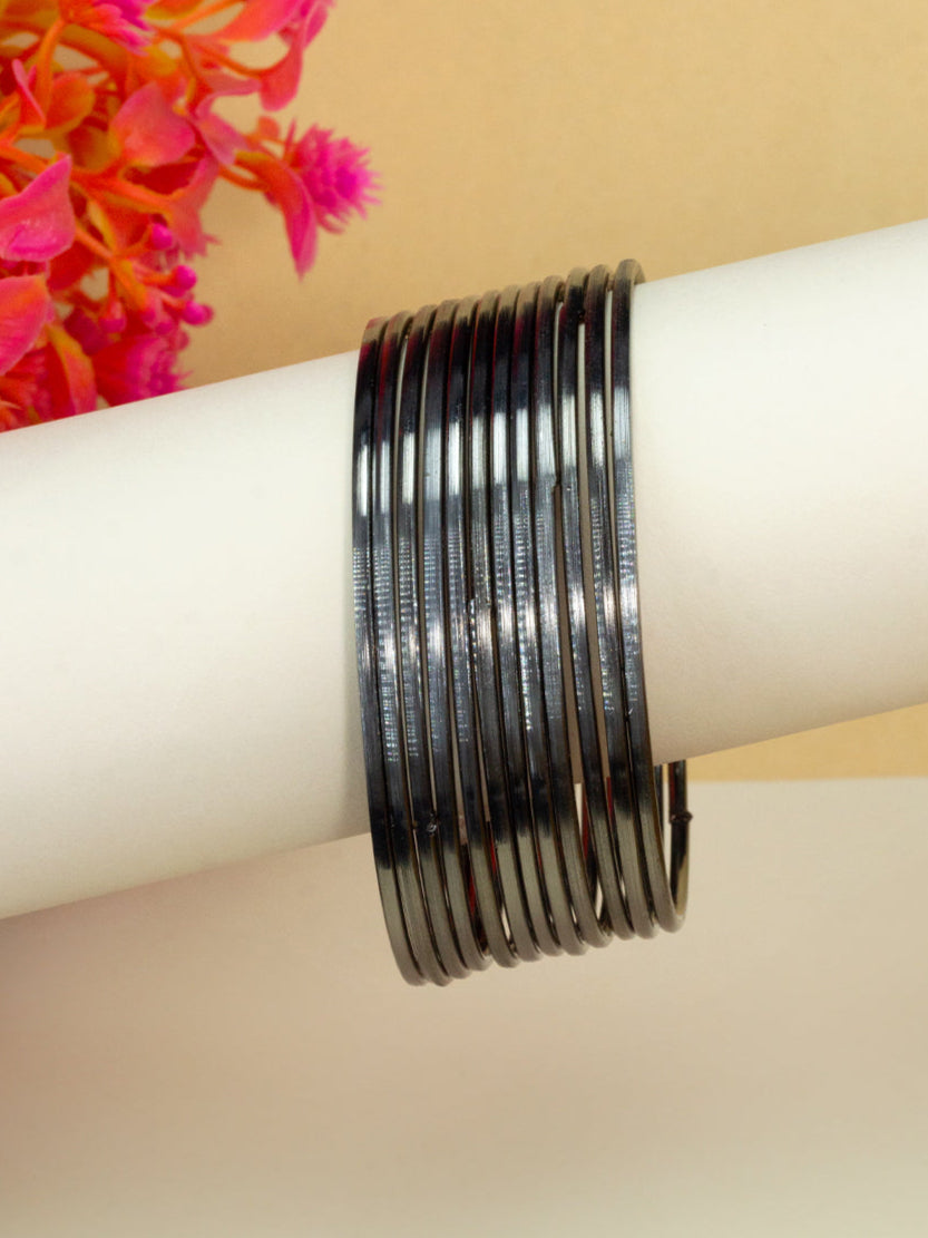 Set Of 12 Gun-Metal Minimal Basic Bangles