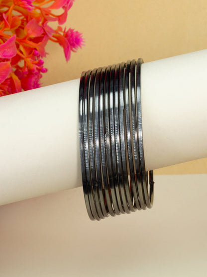 Set Of 12 Gun-Metal Minimal Basic Bangles