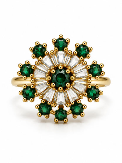 22K Gold Plated Green AD Finger Ring for Women