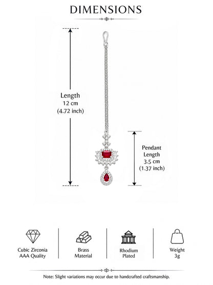 Silver Plated Red AD Maang Tikka for Women