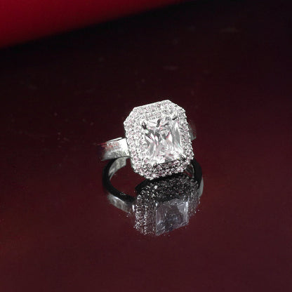 Rhodium Plated Big Square AD Adjustable Trendy Finger Ring