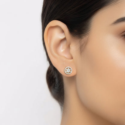 Gold Plated AD Round Stud Earring for Women