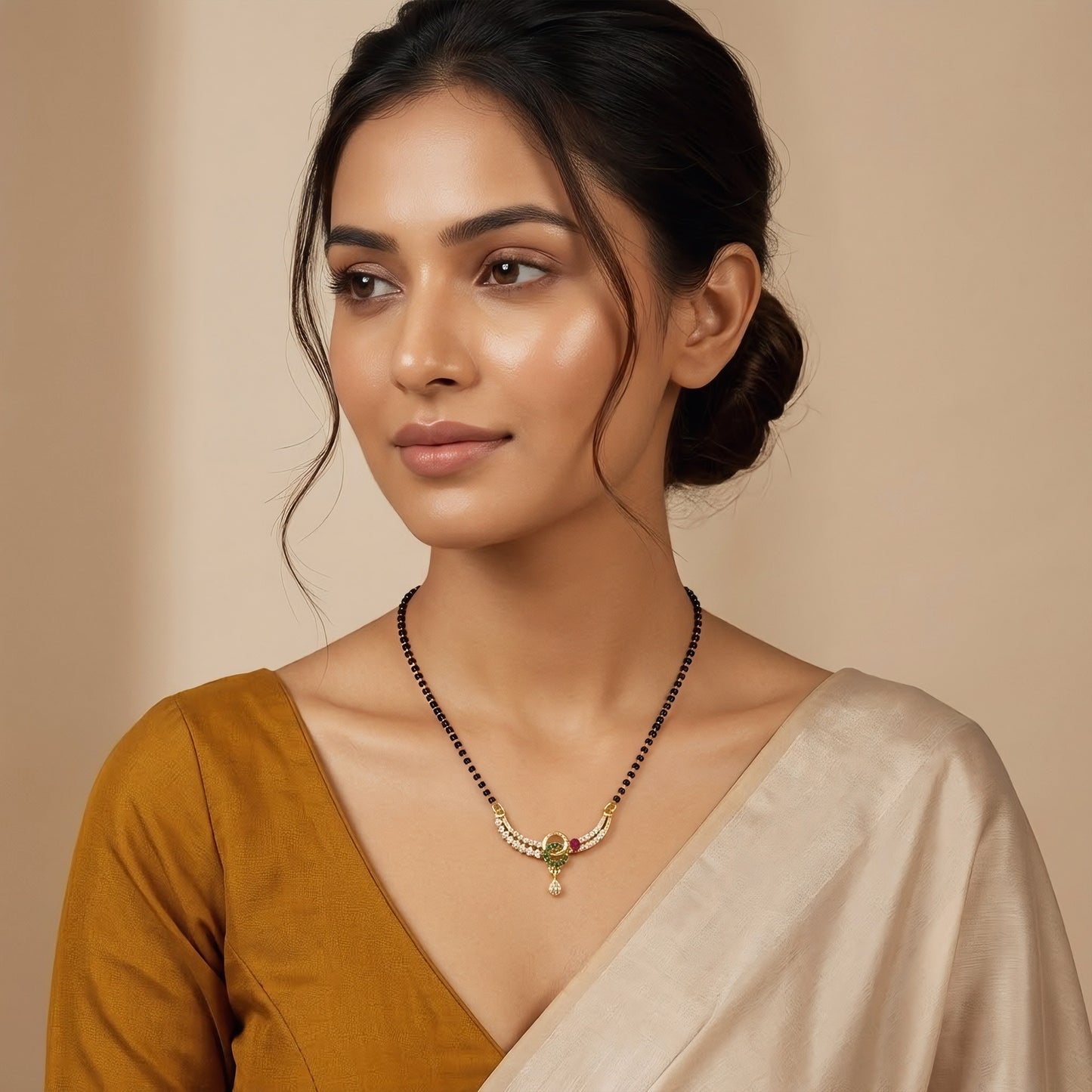 Gold Plated Red & Green AD Mangalsutra For Women