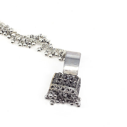 Silver Oxidised Jhumka Earring with Chain for Women