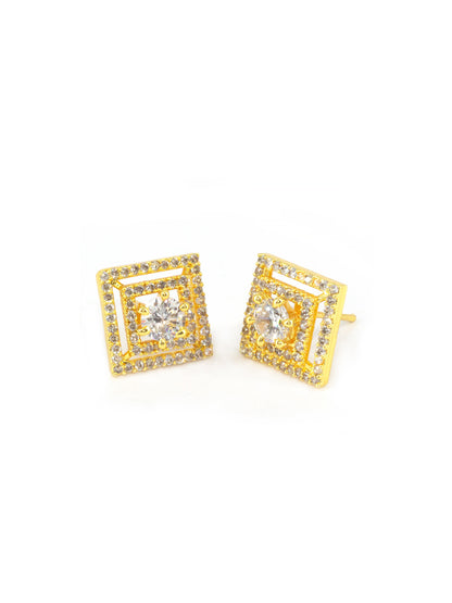 Gold Plated American Diamond Square Studs for women