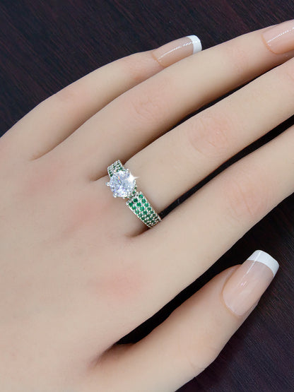 Silver-Plated Green American-Diamond Adjustable Finger Ring