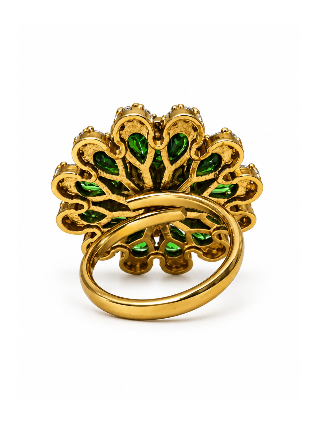 Antique Gold Plated Green AD Floral Finger Ring for Women