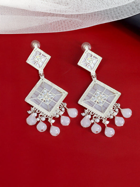Floral Marble Finish Drop Earrings