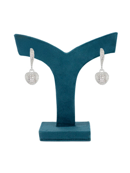 Silver Plated American Diamond Small Heart Shaped Drop Earring