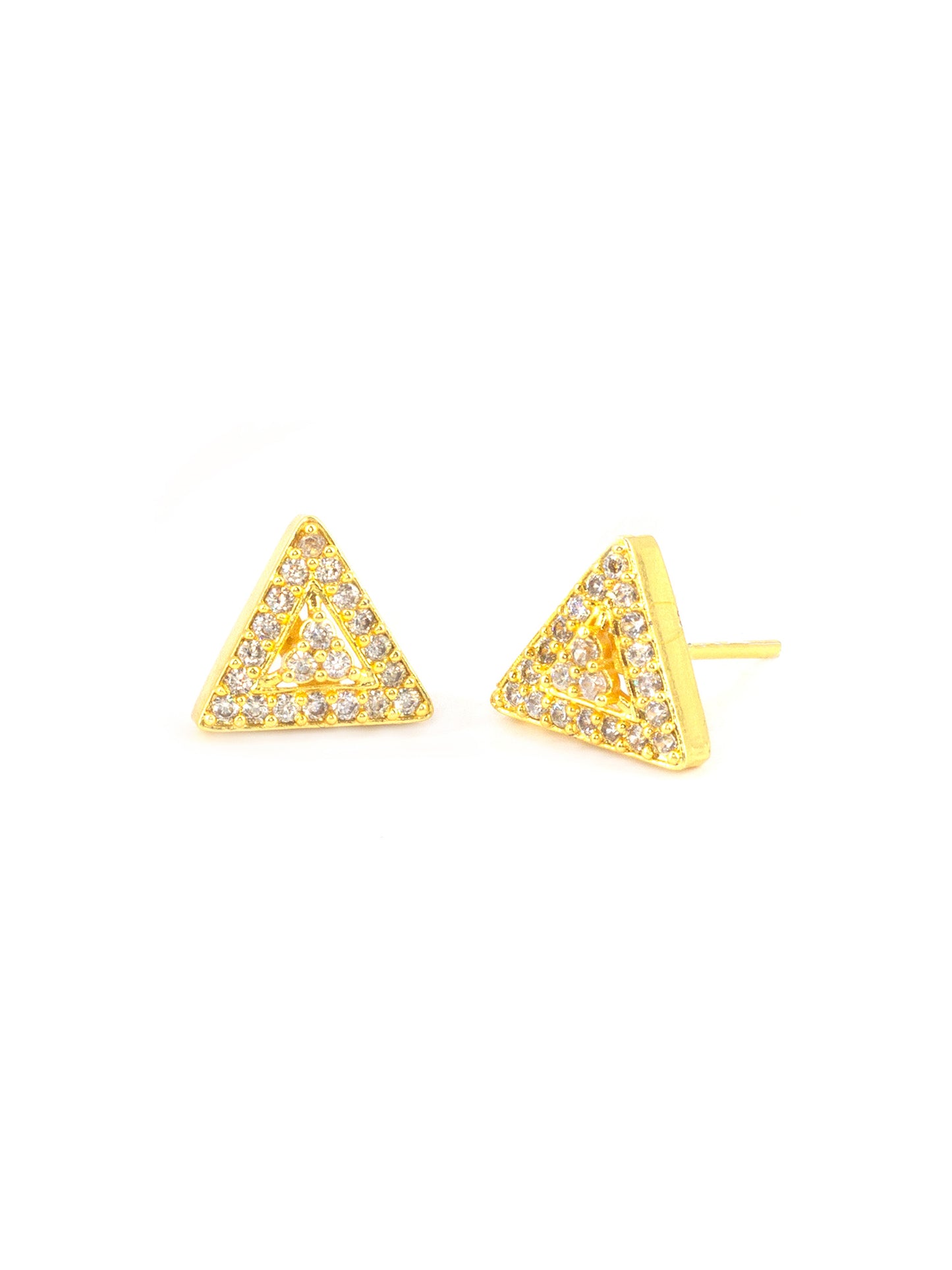 Gold Plated American Diamond Triangular Stud Earrings for women