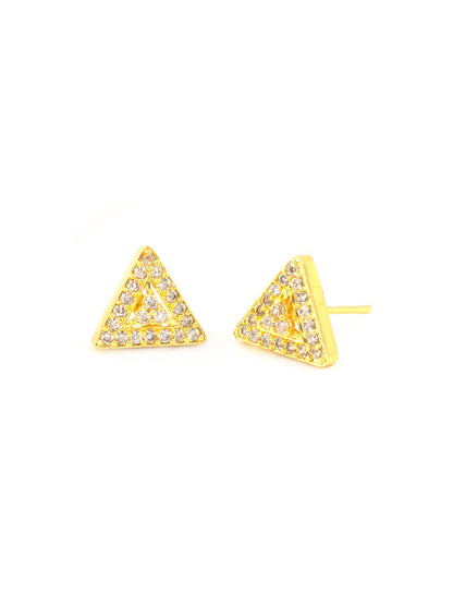 Gold Plated American Diamond Triangular Stud Earrings for women