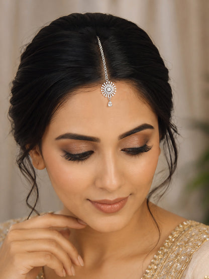 Silver Plated AD Maang Tikka for Women