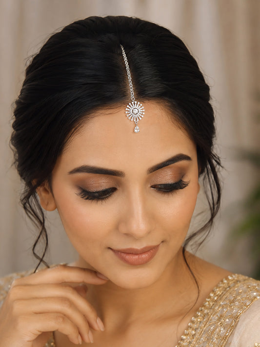 Silver Plated AD Maang Tikka for Women