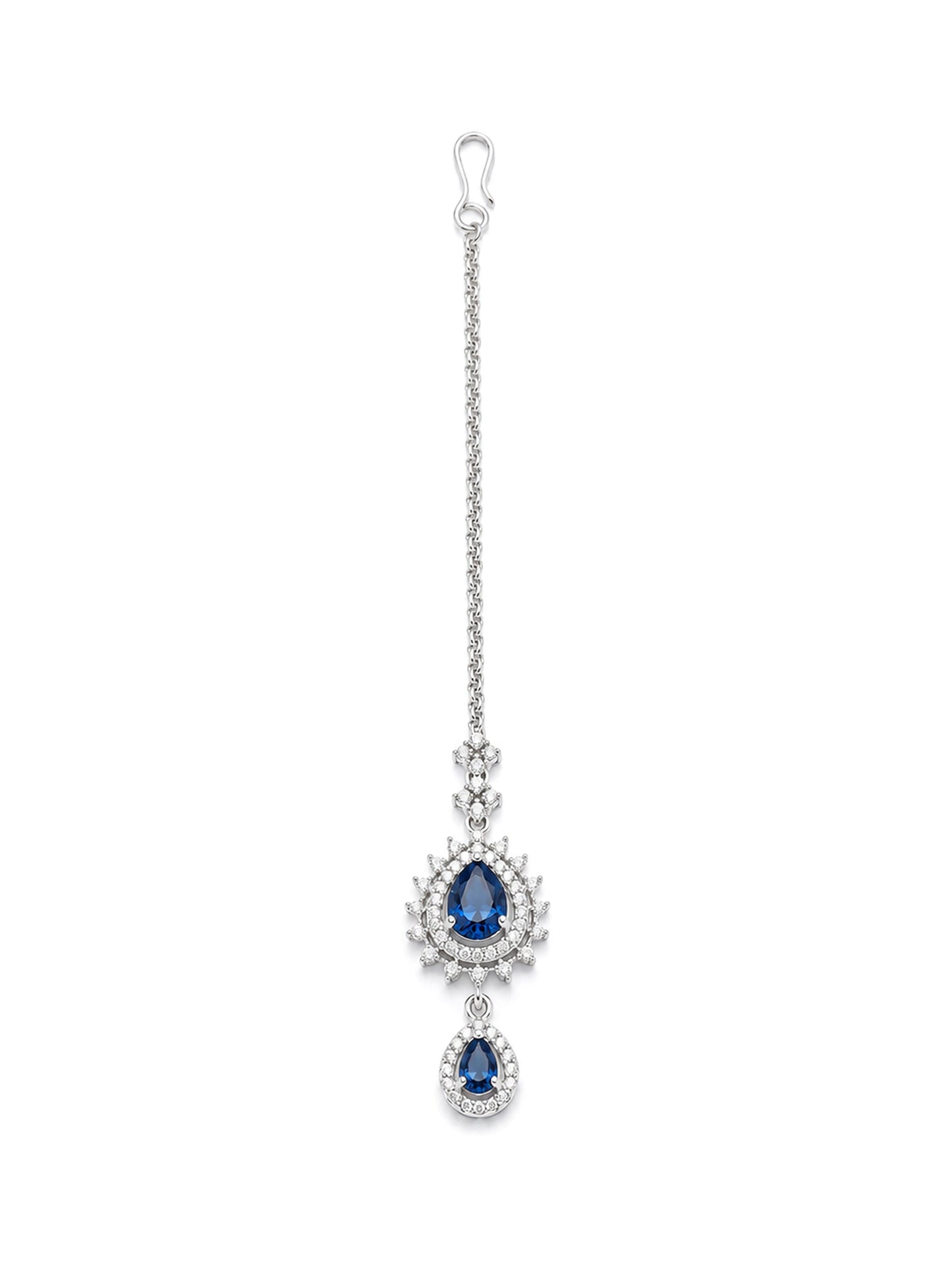 Silver Plated Blue AD Maang Tikka for Women