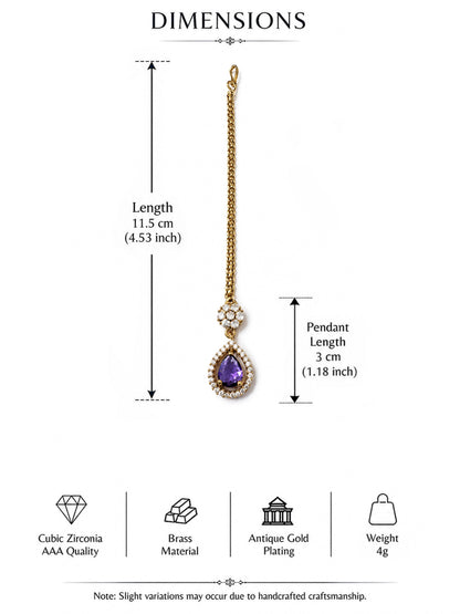 Antique Gold Plated Purple AD Maang Tikka for Women