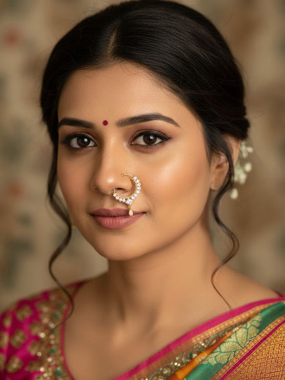 Gold Plated AD Maharashtrian Nose Ring for Women