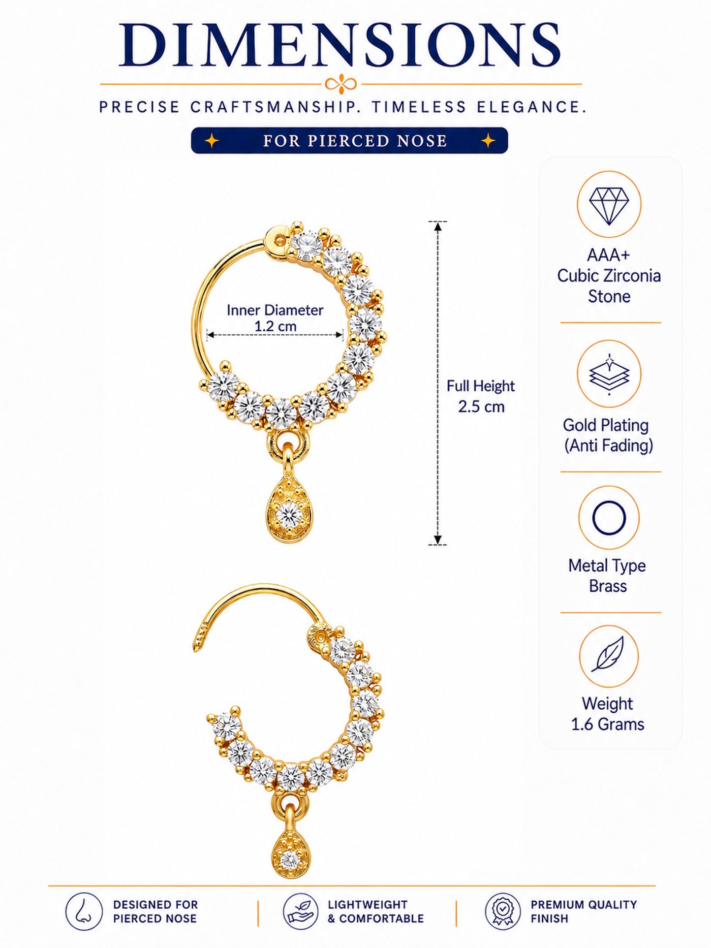 Silver Plated AD Small Nosering for Women