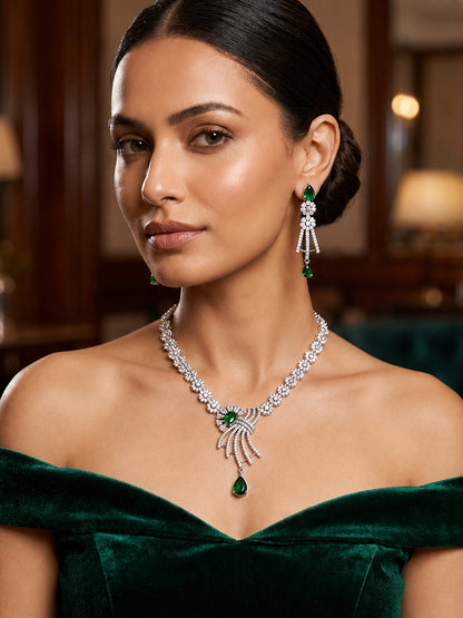 Silver Plated Green AD Jewellery Set for Women
