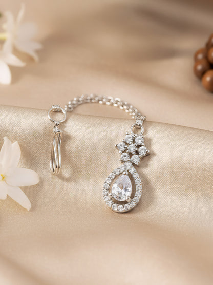 Rhodium Plated AD Teardrop Maang Tikka for Women