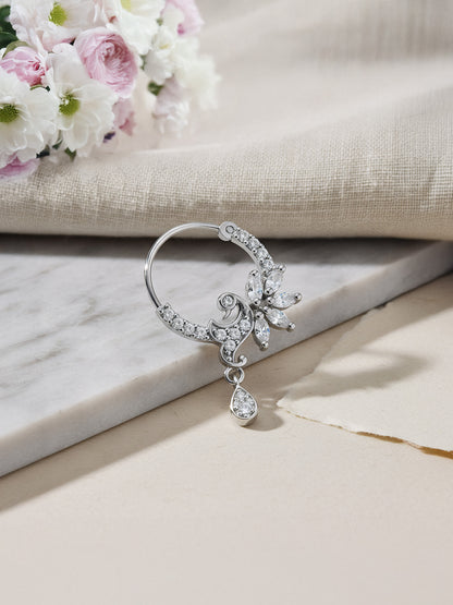 Silver Plated White AD Drop Nose Ring for Women