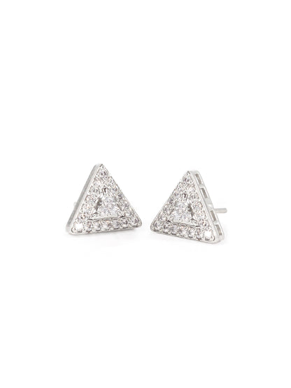 Rhodium Plated White AD Triangular Stud Earrings for Women