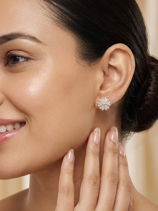 Rose Gold Plated AD Floral Studs for Women