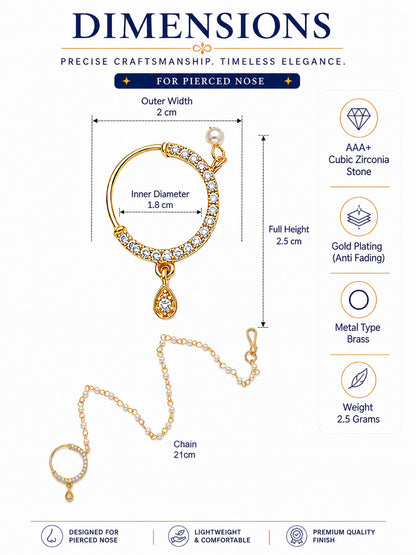 Gold Plated AD Nosering with Pearl Chain for Women