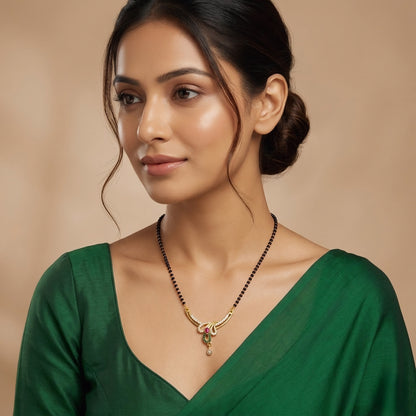 Gold Plated Red & Green AD Mangalsutra For Women