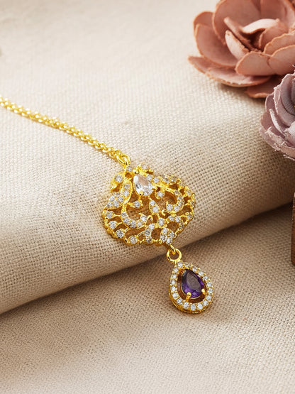 Gold Plated Purple AD Maang Tikka for Women