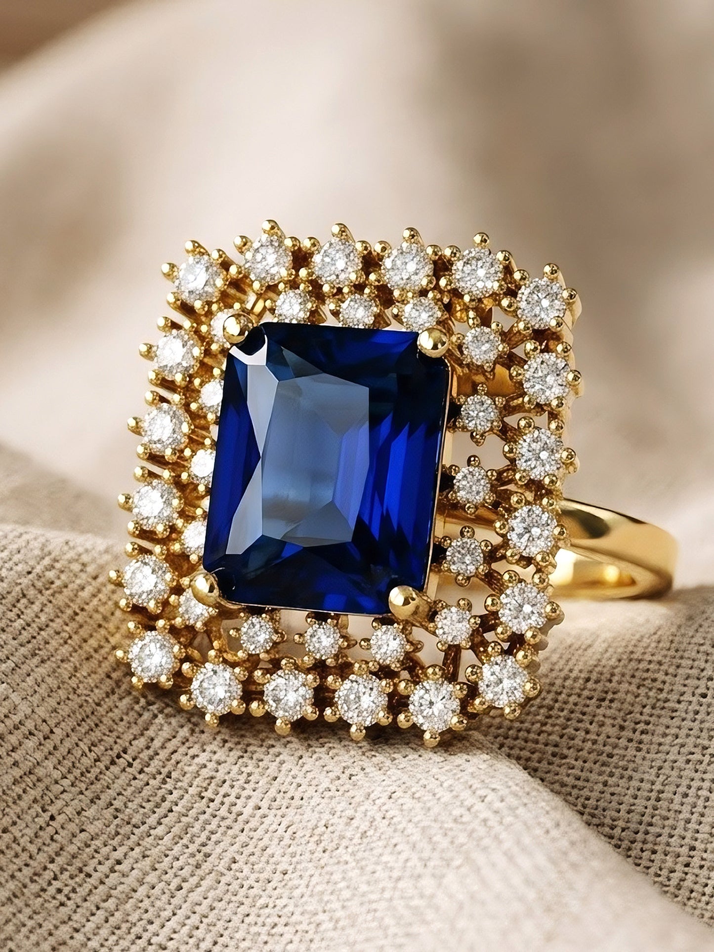 Gold Plated Blue AD Adjustable Ring for Women