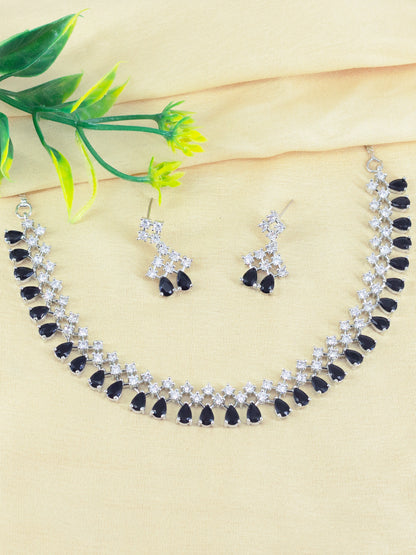 Silver Plated Black American Diamond Jewellery Set for Women