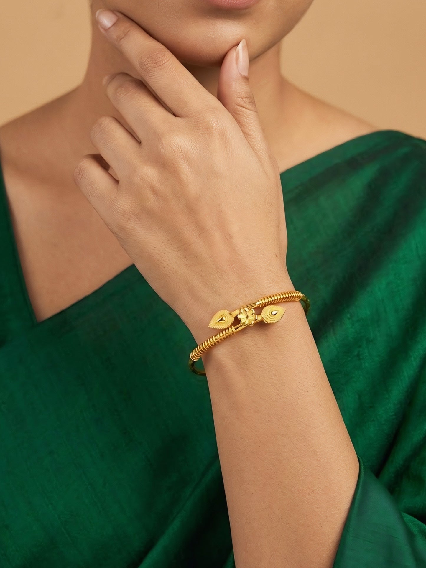 Gold Plated Adjustable Temple Bangle Bracelet for Women