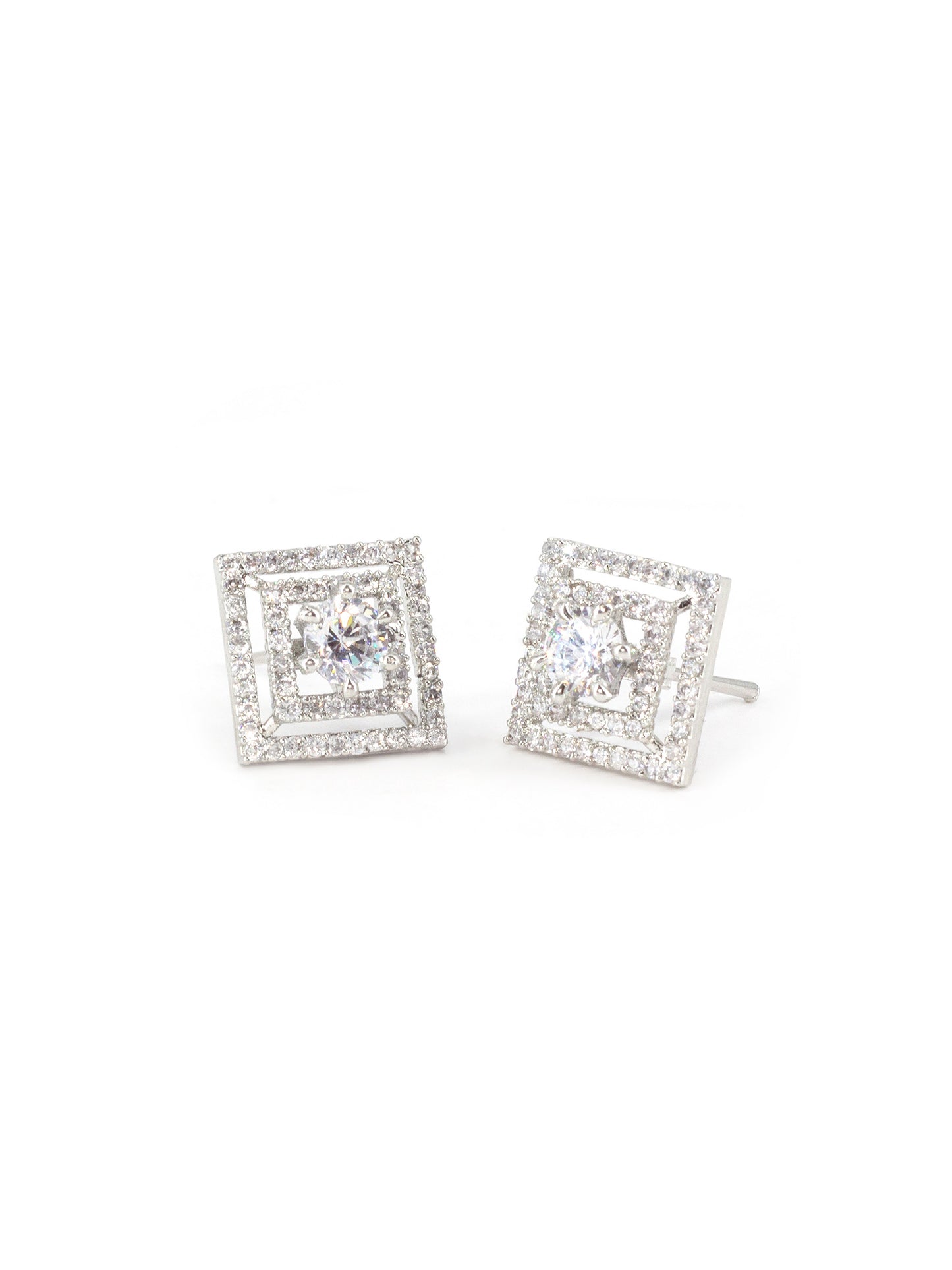 Silver Plated Square AD Stud Earrings for Women