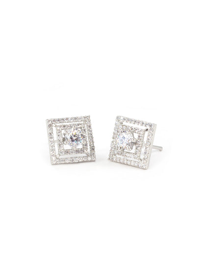 Silver Plated Square AD Stud Earrings for Women