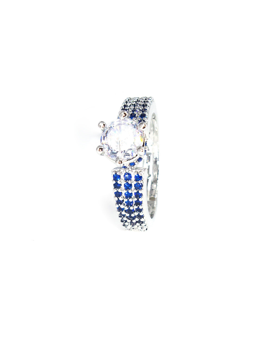 Silver-Plated American-Diamond Studded Adjustable Finger Ring