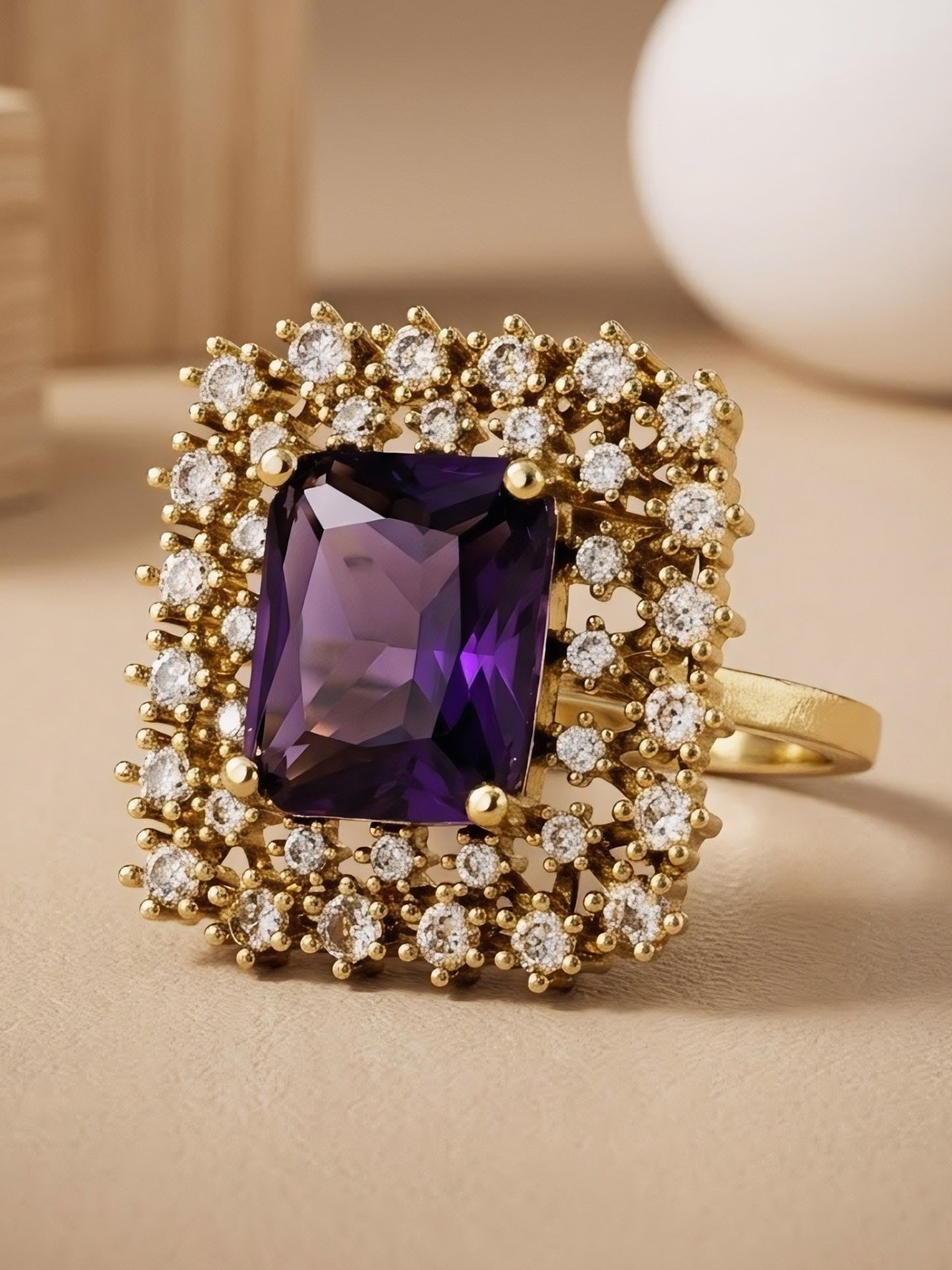 Gold Plated Purple AD Adjustable Ring for Women