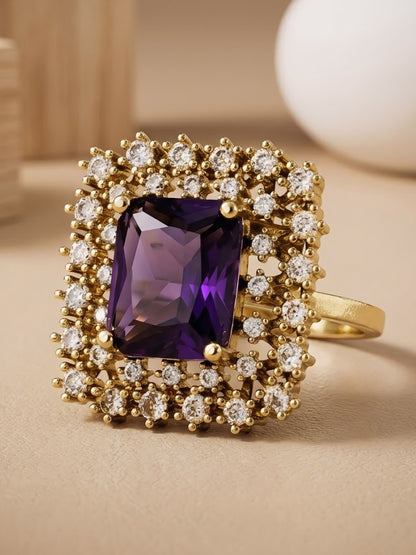 Gold Plated Purple AD Adjustable Ring for Women