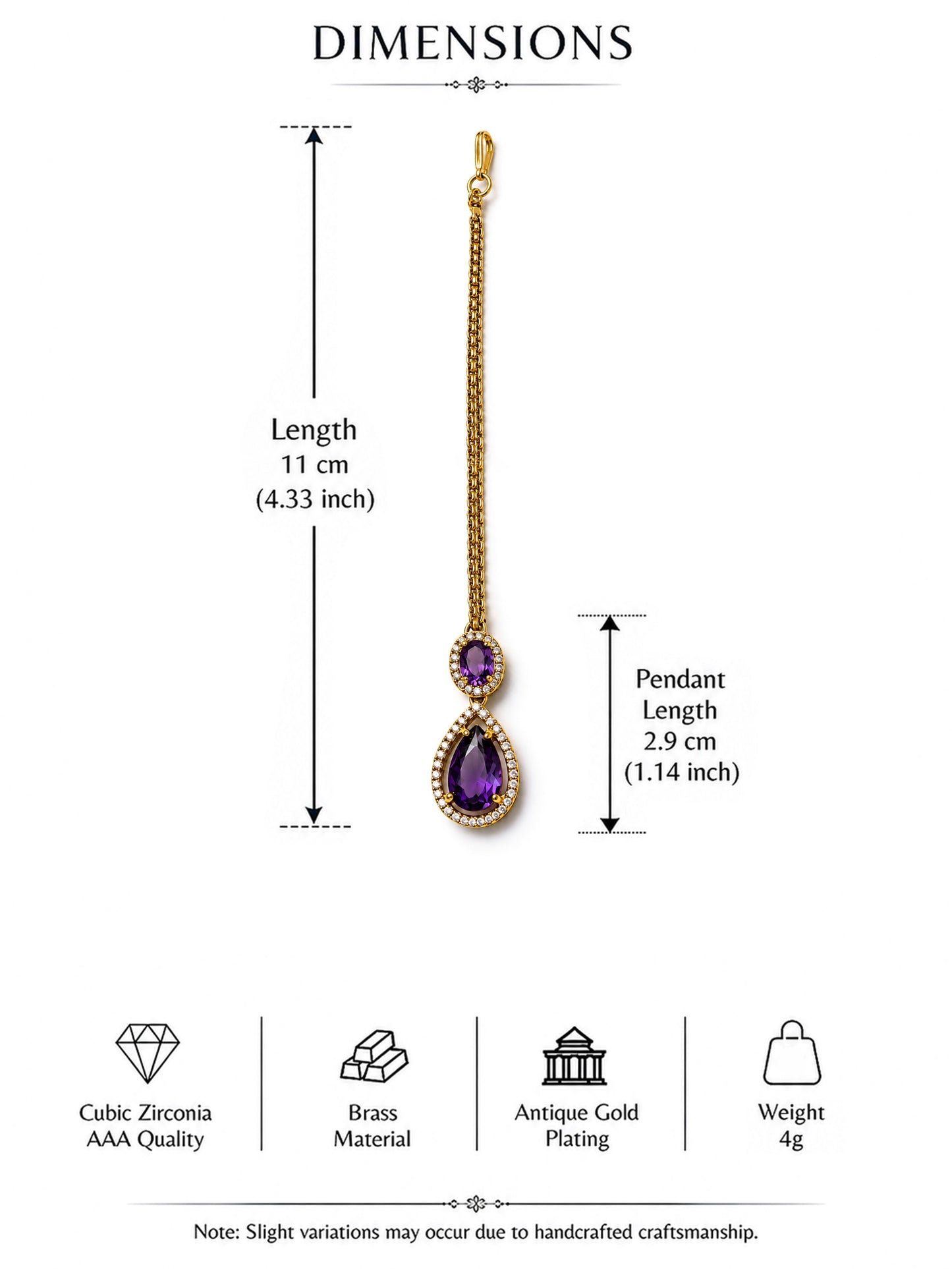 Antique Gold Plated Purple AD Maang Tikka for Women